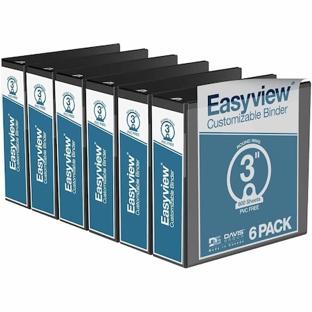 Davis Group Easyview Premium, Round Ring, Customizable, View Binder, (Black, 3"), PK6 8414-01-06