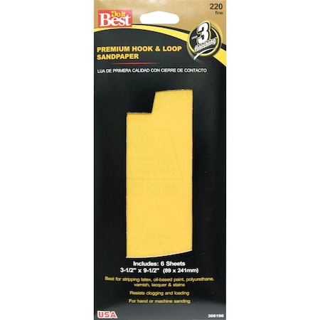 Do It Best 3-1/2'' x 9-1/2'' 220G Premium Hook And Loop Sandpaper, 6 Count 7249004