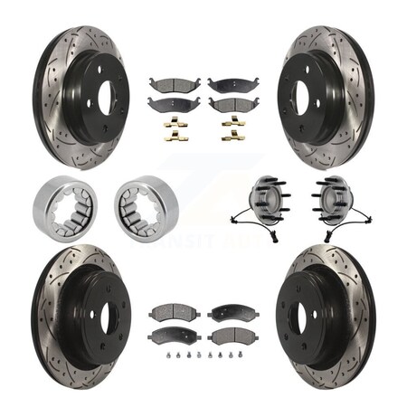 Transit Auto Front Rear Hub Bearing Coated Disc Brake Rotor And Pad Shoe Kit 10Pc For Dodge Ram 1500 KBB-131418