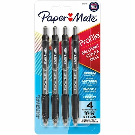 Paper Mate Profile Retractable Ballpoint Pens, 1 mm Medium Pen Point, Retractable, Black Ink, 6PK 2095467