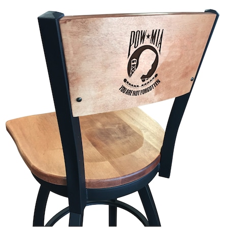 Holland Bar Stool Co 36" Blk Wrinkle POW/MIA Swivel Bar Stool, Laser Engraved Back L03836BWMedMplAPOWMIAMedMpl