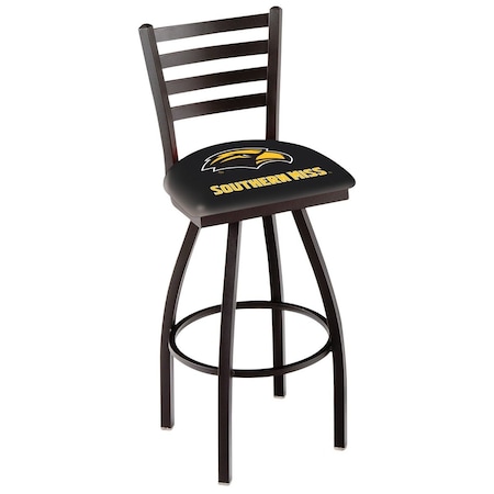 Holland Bar Stool Co 36" Blk Wrinkle Southern Miss Swivel Bar Stool, Ladder Back L01436SouMis