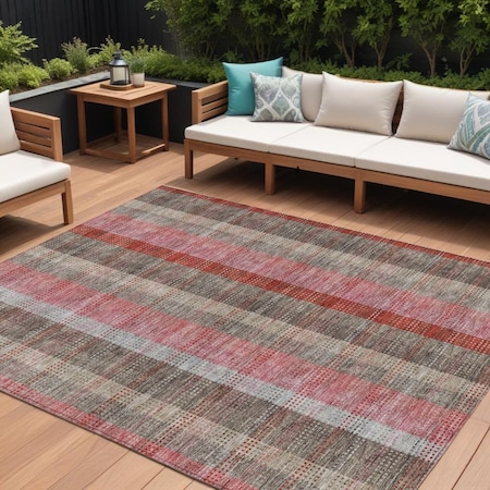 Homeroots 9' X 12' Red Pink And Pewter Plaid Washable Indoor Outdoor Area Rug 614003