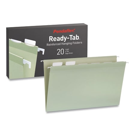 Pendaflex Ready-Tab Reinforced Hanging File Folders, Legal Size, 1/6-Cut Tabs, Sage Green, 20PK 1009464