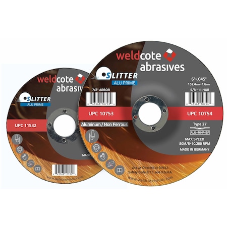 Slitter Alu-Prime Right Angle Grinder Wheels - Type 27, 6in x 0.045in x 7/8, 50PK 10753