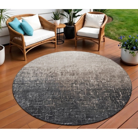 Homeroots 8' Khaki And Dark Gray Round Ombre Washable Indoor Outdoor Area Rug 602877