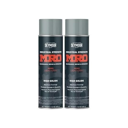 Seymour Midwest MRO Industrial High-Solids Spray Paint, Gray Primer, 16 oz, 2PK 6201431-2