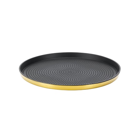 Service Ideas Modern Edge Round Serving Tray, 9in diamater, Vintage Gold TRME9RIVG