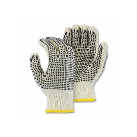 Majestic String Knit Gloves, Size 8/Small, Knit Wrist Cuff, Natural with PVC Dots, 12PK 472-3825/8