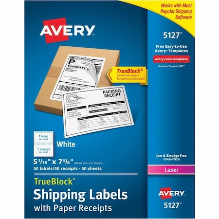 Avery Shipping Labels with Paper Receipt, 5 1/16 x 7 5/8, White, 50/Pack 5127