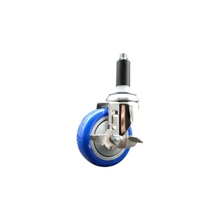 Service Caster 4 Inch 316SS Blue Polyurethane Swivel 1-1/8 Inch Expanding Stem Caster Brake SCC-SS316EX20S414-PPUB-BLUE-TLB-118