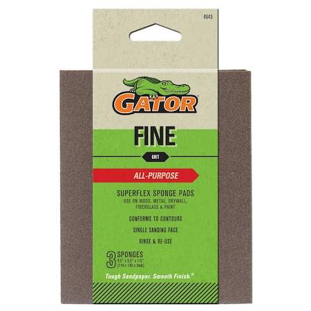 Gator Finishing 4.5 x 5.5 x 1/5 in All-Purpose Superflex Sanding Sponge Pads, Fine, 3PK 4643GA