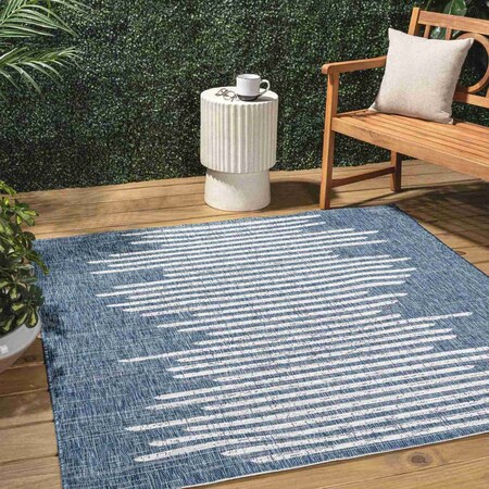 Jonathan Y Zolak Berber Stripe Geometric Blue/Ivory 4 ft Square Indoor/Outdoor Area Rug SMB124C-4SQ
