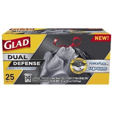 Glad Trash Bag, 30 gal, Black, 25PK 70359