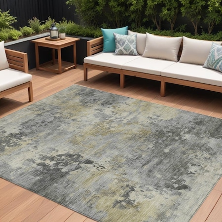 Homeroots 8' X 10' Pewter Charcoal And Gold Abstract Washable Indoor Outdoor Area Rug 630882