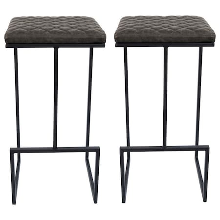 Leisuremod Quincy Leather Bar Stools with Metal Frame, Grey, 2PK QS29GR2