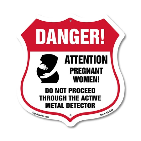 Signmission Pregnant Women Shield Sign Danger! Atten, 18 Inch X 18 Inch, Plastic Sign SHI-P-18-433