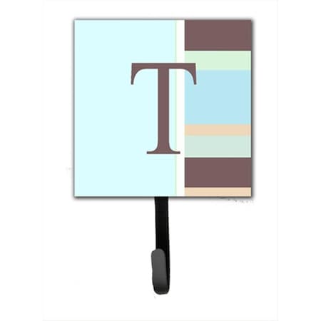 Carolines Treasures Letter T Initial Monogram - Blue Stripes Leash Holder Or Key Hook CJ1003-TSH4