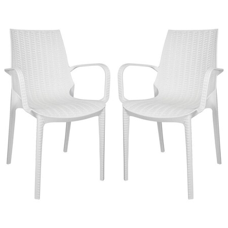 Leisuremod Kent Outdoor Dining Arm Chair, White, 2PK KCA21W2