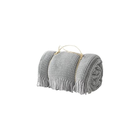 Homeroots 55" X 70" Sage And Gray Cotton Blend Woven Checkered Plush Throw Blanket with Fringe 633075