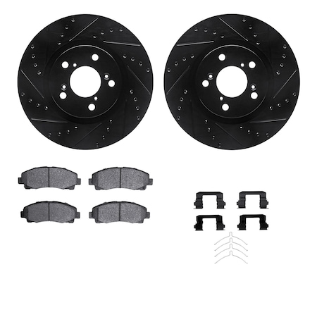 Dynamic Friction Co DFC Rotors-Drilled & Slotted-Black w/ 5000 Advanced Brake Pads Incl Hdw 8512-59084