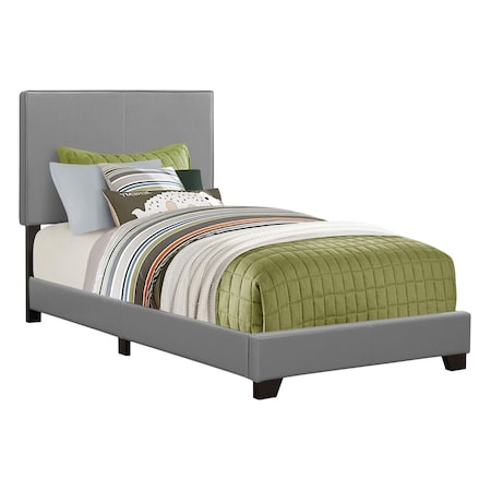 Homeroots Solid Wood Twin Gray Upholstered Faux Leather Bed 333283