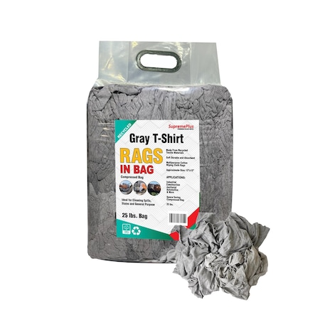 Supremeplus Recycled Gray Knit T-Shirt Cleaning Rags, 25 lbs. Bag SP-0994