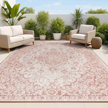 Jonathan Y Rozetta Boho Medallion Textured Weave Red/Taupe 9 ft. x 12 ft. Indoor/Outdoor Area Rug SMB102A-9