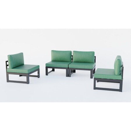 Leisuremod Chelsea 4-Piece Middle Patio Chairs Black Aluminum With Green Cushions CSBL-4G
