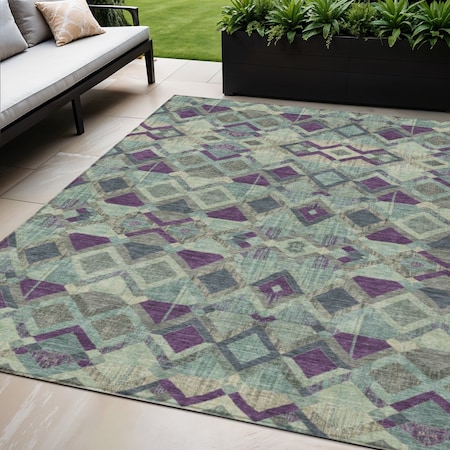 Homeroots 5' X 8' Blue And Purple Geometric Washable Indoor Outdoor Area Rug 609003