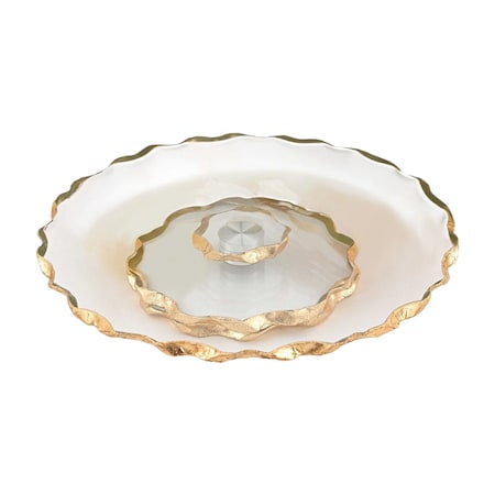 Homeroots 13in Clear and Gold Round Glass Hand Finished Lazy Susan 375756