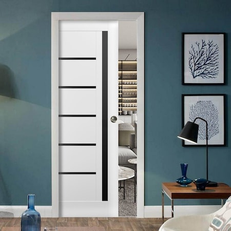 Sartodoors Sliding French Pocket Door with White Solid Core Modern Interior QUADRO4588PD-WS-18