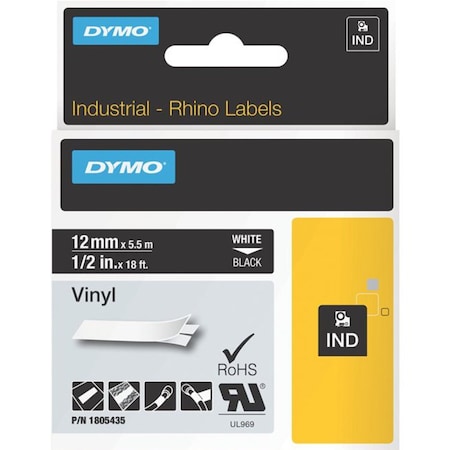 Dymo Label Tape Cartridge, White/Black, Labels/Roll: Continuous 1805435