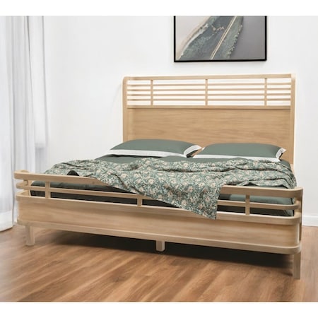 Homeroots Brown Carved Geometric Solid Wood King Bed Frame 571398