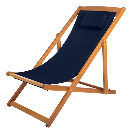 Lavish Home Beach Lounge Chair Adjustable Height Reclining Sling Chair Portable Wood Folding Chair 50-LG1513