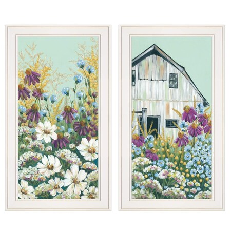 Set Of Two Floral Field 1 White Framed Print Wall Art, 2PK