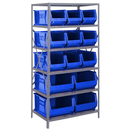 Quantum Storage Systems WIRE SHELVING UNIT W/13 BLUE BINS 2475-953954BL