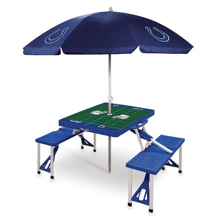 Picnic Time Family Of Brands Indianapolis Colts - Picnic Table Portable Folding Table with Seats and Umbrella, (Blue) 811-02-139-145-2