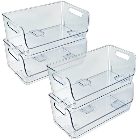 Azar Displays Stackable Wide Pantry Storage Bin Clear Organizer, 4PK 556756-4PK