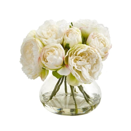 Dare2Decor Peony Artificial Arrangement in Vase - White DA3654669