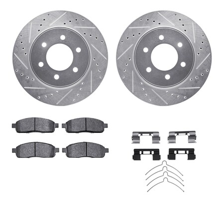 Dynamic Friction Co DFC Brake Rotor - Drilled & Slotted - Silver- Heavy Duty Brake Pad includes Hardware 7412-54073