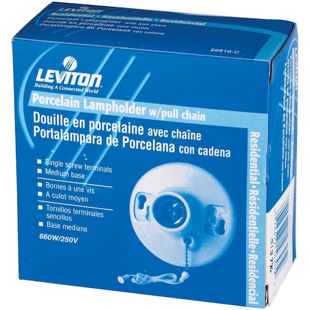 Leviton White Porcelain Incandescent Lampholder with Pull Chain 011-29816-00C