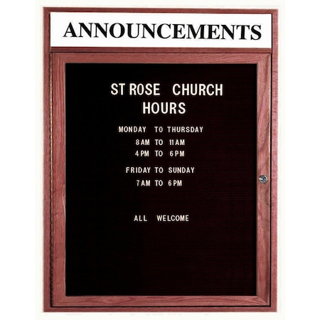 Aarco Enclosed Changeable Letter Board w/ Cherry Stained Red Oak Frame Customizable Header, 36''Hx30''W CDC3630H