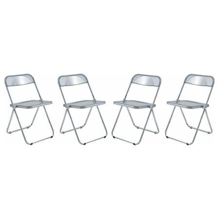 Leisuremod Lawrence Acrylic Folding Chair with Metal Frame, Transparent Black, 4PK LF19TBL4