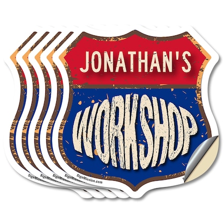 Signmission Jonathan's Workshop, 4 inch X 4 inch, Vinyl Decal, 5PK SHI-D-5PACK-4-489-JONATHAN