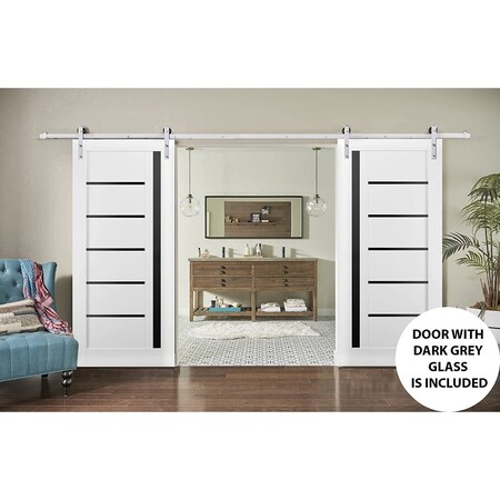 Sartodoors Sturdy Double Barn Door White Solid Core Modern Interior QUADRO4588DB-S-WS-36
