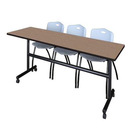 Regency Kobe Flip-Top Training Nesting Table W/ 2 M Stack Chairs, 84 in W, 24 in L, Noble Oak MKFT8424NO47GY