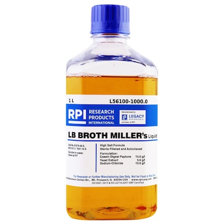 Rpi LB Broth, Miller's, Liquid Luria-Bertani Broth, 1 Liter L56100-1000.0