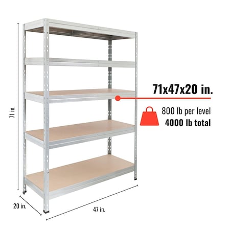 Ar Shelving 47.2 x 20 x 71 in. Galvanized Storage Rack with 5-Tier Freestanding Shelf Unit - 800 lbs TR18S502KHGEZUSA0