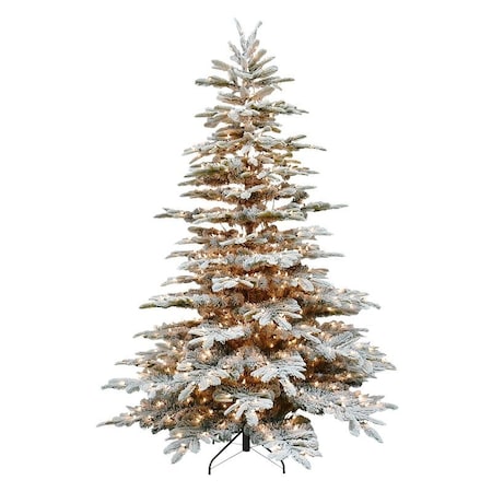 Puleo Asia Ltd Alaskan Flocked Tree, 7-1/2 ft H, Fir Family, Plug-In, Incandescent, Clear Light FK-APGF-75C7